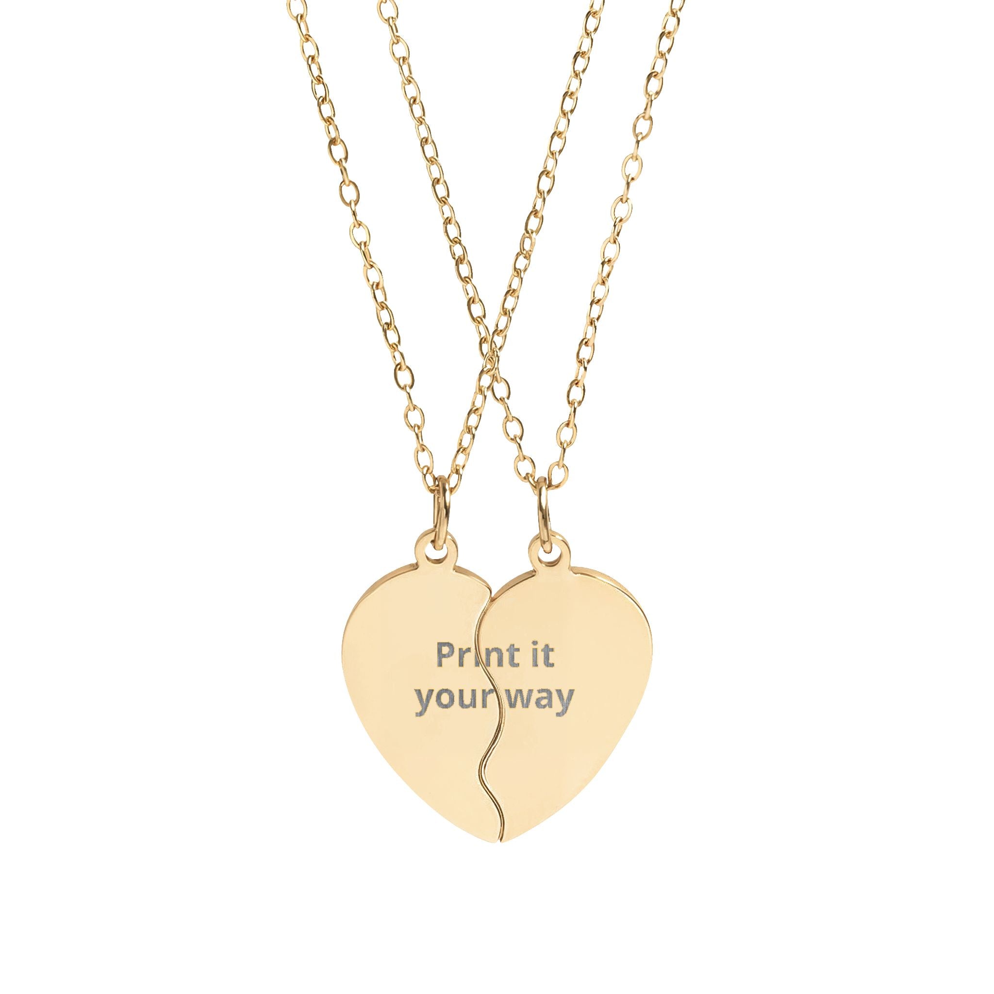Customize your own engravable break apart heart necklace set — check description for instructions