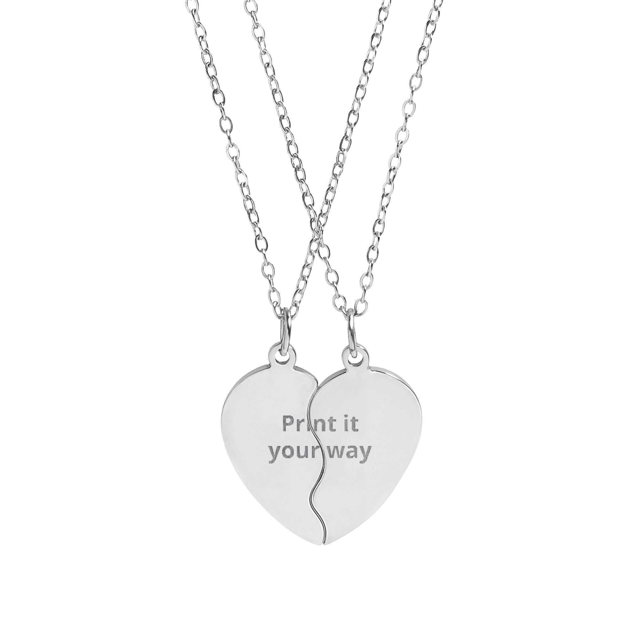 Customize your own engravable break apart heart necklace set — check description for instructions